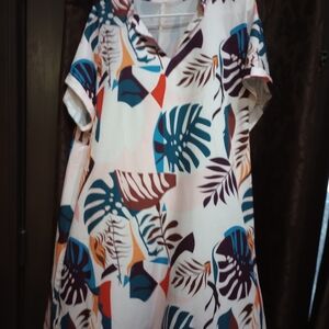 Tropical Print Short Sleeve Dress